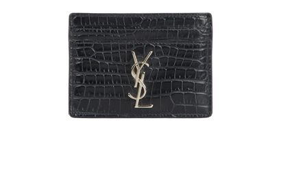 Saint Laurent Croc Embossed Card Holder, front view